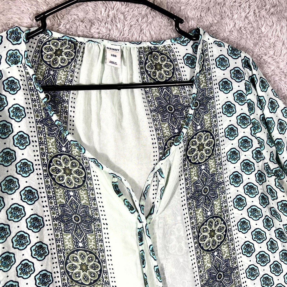Old Navy Blouse Top Womens Large Multicolor Floral Tie Neck Long Sleeve Party - Picture 2 of 9
